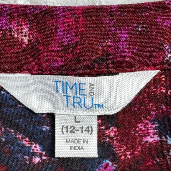 Time And Tru Women's Floral Dress L (12-14) Burgundy/Multi Polyester - Picture 4 of 5